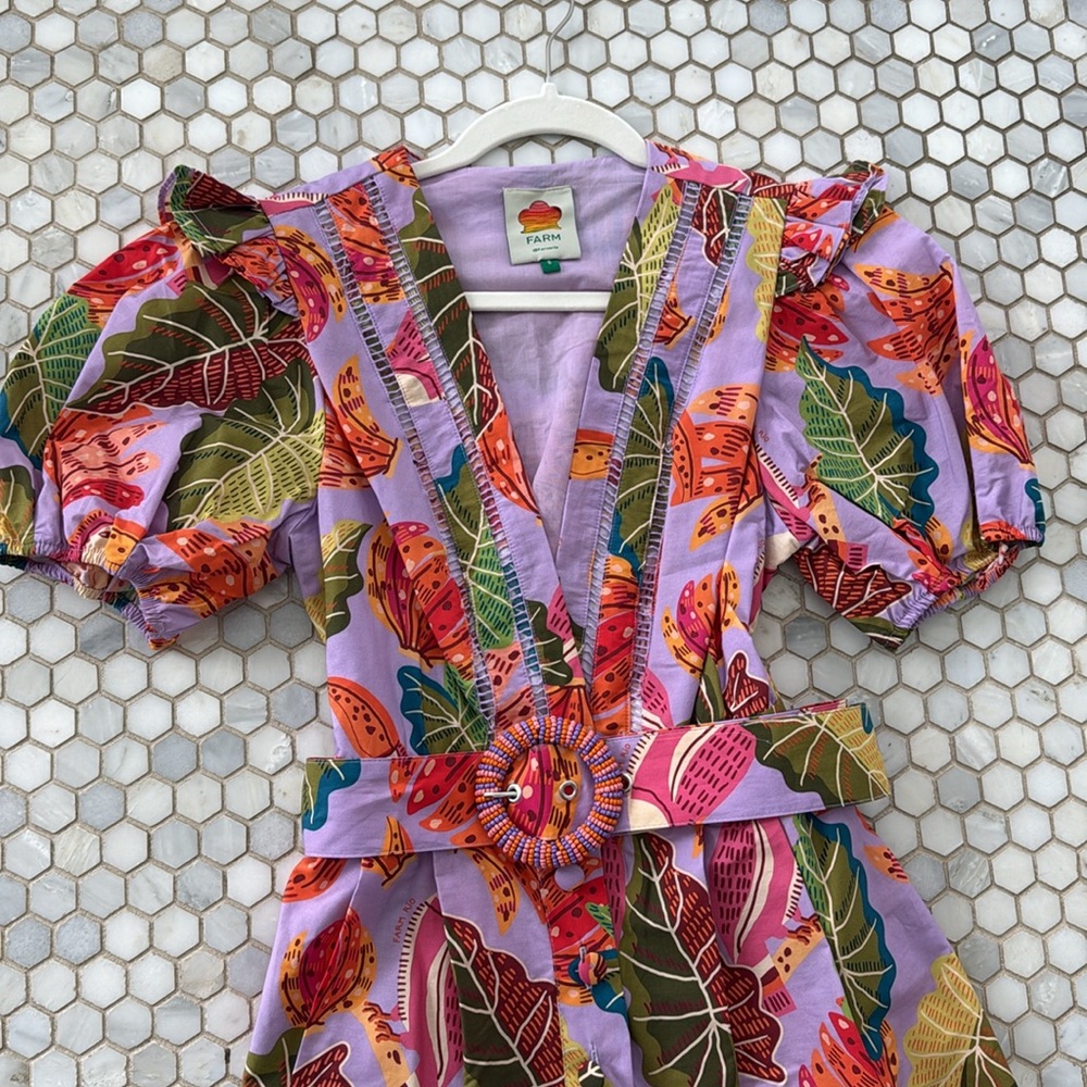 Farm Rio Beaks & Bananas Belted Romper | Size Small